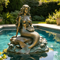 Statue de fontaine sirène en bronze sur mesure de grande taille, sculpture aquatique pour la décoration de villas et de terres de famille