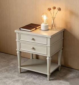 Premium Light Grey Solid Wood Nightstand,2 Drawers Open Bottom Shelf Turned Leg Bedside Cabinet for Coastal Bedroom <b>Night</b> <b>Stand</b> - Product Image 1