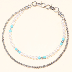 Chaîne de taille double couche en perles imitation, chaîne de corps Hip Hop tendance, perles turquoise ton argent pour usage quotidien - Product Image 4