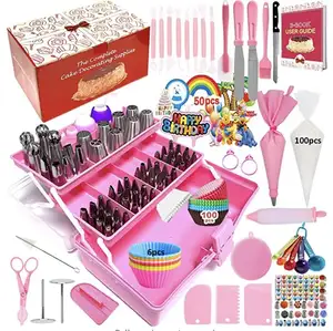 Tas Piping dekorasi kue dan Set ujung dengan kotak penyimpanan cetakan kue kit dengan multi-tujuan 3 lapis kotak alat