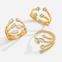 Bague ouverte tendance pour femme en acier inoxydable plaqué or 18 carats à double couche, idéale pour mariage, fiançailles, fête ou cadeau