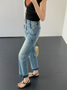 Jean en denim <span class=keywords><strong>vintage</strong></span> turc coupe droite pour femme, taille haute, amincissant, avec revers, longueur cheville, broderie, pour printemps AZ191 - Product Image 3