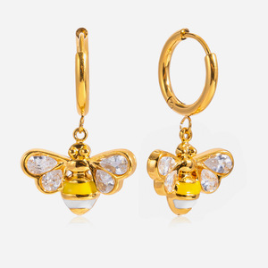 <b>Bee</b> Drop Earrings Gold Plated Zircon Insect Design Stainless Steel For Women <b>Gift</b> Jewelry - Product Image 1