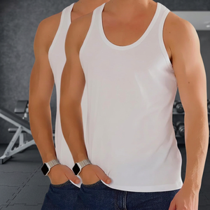 <b>Mens</b> Cotton Gym <b>Singlet</b> Breathable Knitted Tank Top Plus Size Solid Vest Casual Sports Training Sleeveless Athletic Workout Tops - Product Image 2