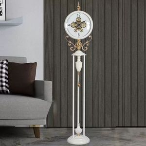 Floor <b>Clock</b> Decorative Round White 60036W Standing <b>Clock</b> With Gears Living Room <b>Clock</b> European Style - Product Image 2