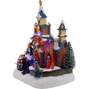 <span class=keywords><strong>La</strong></span> scena della chiesa del villaggio di natale ha animato <span class=keywords><strong>la</strong></span> comunità con il villaggio di neve invernale musicale Pre-illuminato del coro - Product Image 2