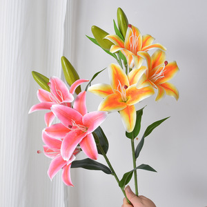 ดอกลิลลี่ประดิษฐ์ 3 หัว ทำจาก PVC นุ่ม กันน้ำ ตกแต่งบ้าน งานแต่งงาน - Product Image 4