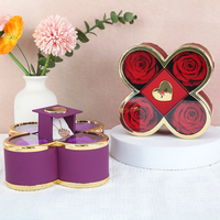 Cadeau surprise pour la Saint-Valentin, boîte à bijoux avec rose éternelle à quatre feuilles, boîte de rangement de fleurs éternelles de luxe pour maman, petite amie