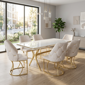 Ensemble de salle à manger moderne convertible de luxe en 6 pièces, meubles élégants en bois et métal pour la maison, l'hôtel, le restaurant, les villas, les espaces de vie - Product Image 2
