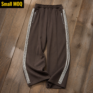 <b>Men's</b> Casual Pearl Embellished Wide Leg Heavyweight Elastic Waist 100% Cotton <b>Trousers</b> - Product Image 1