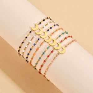 Bracelet en acier inoxydable en forme de lune, design goutte d'eau, perles colorées, bijoux de mode unisexe, cadeau - Product Image 1