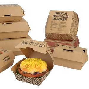 Contenedor <span class=keywords><strong>de</strong></span> Hamburguesas Desechable Ecológico <span class=keywords><strong>de</strong></span> Papel Kraft |   Caja <span class=keywords><strong>de</strong></span> Cartón Plegable Impresa Personalizada para Empacar Hamburguesas - Product Image 5