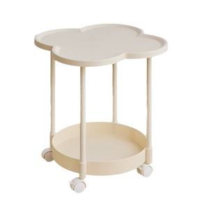 Mesa auxiliar móvil con estante de almacenamiento, 2 compartimentos, gabinete para sala de estar, diseño de trébol de cuatro hojas, carrito rodante para área del sofá - Product Image 5