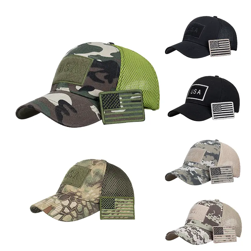 Wholesale Usa Flag Gorras American Tactical Hook Detachable Vintage Army Green Camouflage Basketball Snapback Cap Hat Baseball