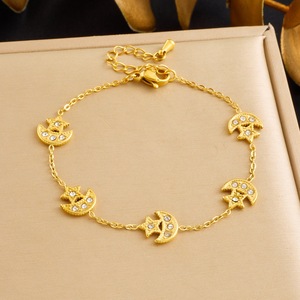 Women's Gold Plated Moon Star Jewelry <b>Set</b> With Diamond Inlay For Everyday Wear Stainless Steel Necklace Earrings <b>Bracelet</b> <b>Set</b> - Product Image 3