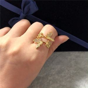 Linked Butterfly Full Micro Pave Crystal Open <b>Adjustable</b> <b>Ring</b> Gold <b>Silver</b> Plated Brass Statement <b>Rings</b> For Women - Product Image 3