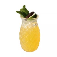 Mug à boisson froide en verre borosilicate transparent de 480 ml, en forme d'ananas, à simple paroi, pour l'été, tasse à café en verre