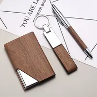 Conjunto de caneta de couro pu, porta-chaveiro cartão de visita conjuntos de presente de aniversário para homens