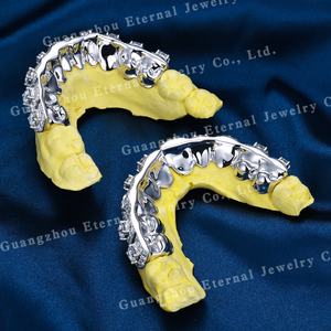 Grilles dentaires personnalisées pour femmes et hommes, haut et bas, en argent 925, moissanite, diamant de laboratoire, saphir, or massif 10K, 14K, 18K, coupe ronde - Product Image 5