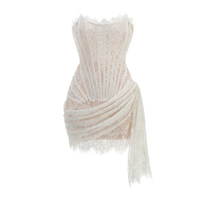 Vendita calda estate abito di pizzo floreale per le donne lisca di pesce <span class=keywords><strong>senza</strong></span> <span class=keywords><strong>spalline</strong></span> con collo al ginocchio <span class=keywords><strong>senza</strong></span> tessuto traspirante metodo di tessitura - Product Image 4