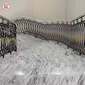 Escalier en marbre blanc naturel sur mesure avec marches en pierre à veines grises naturelles pour développement résidentiel haut de gamme de maisons de luxe - Product Image 6