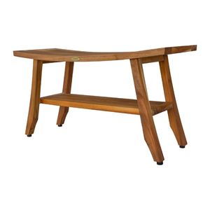 Banc de douche moderne en teck naturel pour salles de bain - Robuste, durable, écologique avec assise lisse et rangement inférieur - Product Image 4