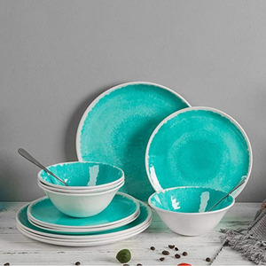 Service de table en mélamine plastique <span class=keywords><strong>turquoise</strong></span> ombré style bohème chic, 18 pièces, avec bols et assiettes - Product Image 5