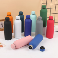 Botol Air Stainless Steel 500ml Dinding Ganda Vakum Terisolasi dengan Logo Kustom, Pegangan Lembut, Termos Portabel untuk Olahraga