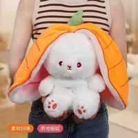 Peluche bébé K 30cm Lapin respirant aux oreilles mobiles, motif fraise et radis, apaisant pour le sommeil et anti-ronflement