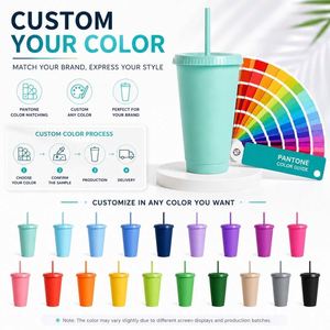 Vaso de Plástico Personalizado con Logotipo de 24 oz (710 ml) con Tapa y Pajita, Taza Reutilizable de Doble Pared para Café, Acabado Mate, para Regalo Empresarial - Product Image 5