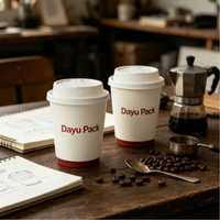 Gobelets à café jetables DAYU PACK à double paroi, biodégradables, écologiques, compostables, avec revêtement PE de qualité alimentaire, imprimés sur mesure, avec couvercles