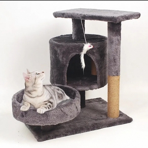 Castillo de nido de gato de estilo moderno, plataforma de salto única, postes para rascar con agujero, nuevo diseño, casa de árbol de gato de peluche empaquetada en cartón - Product Image 3