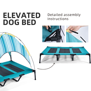 Cama elevada para perros, venta al por mayor, marco de acero, cama para acampar para perros, cama elevada para perros con refrigeración de verano al aire libre con dosel - Product Image 4