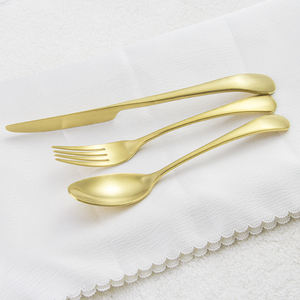 مجموعة أدوات مائدة ذهبية بالجملة للمطاعم، طقم ملاعق وشوك مطلية بالذهب المطفي للأعراس - Product Image 6