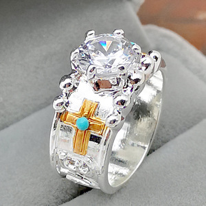 Anello a croce con design bicolore, gioiello alla moda per l'uso quotidiano - Product Image 3