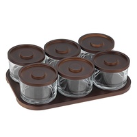 Glazen snack-servies met houten deksels, luchtdichte verdeelde schaal voor noten en gedroogd fruit, geschikt voor feestjes en aanrechtbladen in de keuken