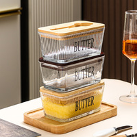 Plat à fromage en verre transparent en bambou idéal, prêt à être expédié, avec couteau, couvercles en bambou écologiques, récipient à beurre