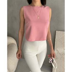 DEFILE Women's Sleeveless Backless <b>Crop</b> Blouse, Stylish Baby <b>Blue</b> Polyester Lycra Blend <b>Top</b> for Summer Casual Wear - Product Image 2