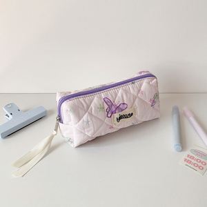 Trousse de Toilette de Voyage Pratique, Trousse à Crayons Matelassée en Coton avec Fermeture Éclair, Motif Papillon et Textures Adorables, pour Étudiants et Fournitures Scolaires - Product Image 6