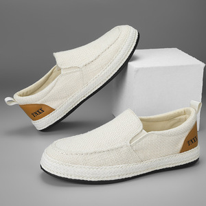 Espadrilles en toile à enfiler pour homme, respirantes, à bout rond, semelle intermédiaire en paille, semelle extérieure en caoutchouc, doublure en coton, chaussures décontractées d'été - Product Image 1