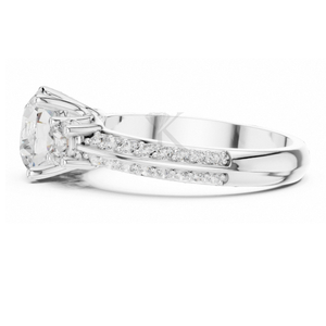 Anillo de compromiso con corte marquesa, banda de oro amarillo con diamantes pavé, halo oculto, anillo nupcial llamativo, anillo de promesa de 6 puntas - Product Image 4