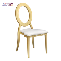 Chaises empilables de restaurant en acier inoxydable à dossier rond variable en O Chaise de salle à manger pour banquet d'hôtel en or et événement de mariage