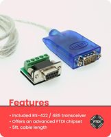 Adaptador USB a RS-485/422 con Chipset FTDI, Indicadores LED, Cable de 5 pies, Protección ESD, Compatible con Windows y Linux