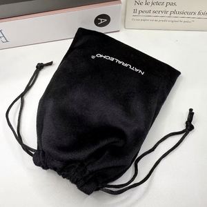 Wholesale Luxury Velvet Flannel Clothes Dust Bag Customized Black Color <b>Drawstring</b> <b>Pouch</b> With Logo Printing - Product Image 2