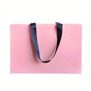 Sacs cadeaux en papier recyclé personnalisés avec poignée en ruban, couleur crème beige luxueuse, avec votre propre logo - Product Image 5