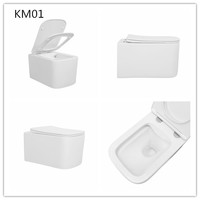 Ensemble de toilette mural en céramique pour salle de bain aux normes européennes, une pièce, double chasse d'eau avec piège en P sans rebord, forme de cuvette carrée