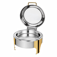 Plat de service rond en acier inoxydable 6L pour buffet, demi-or/demi-argent, pour présentation de buffet de mariage et traiteur