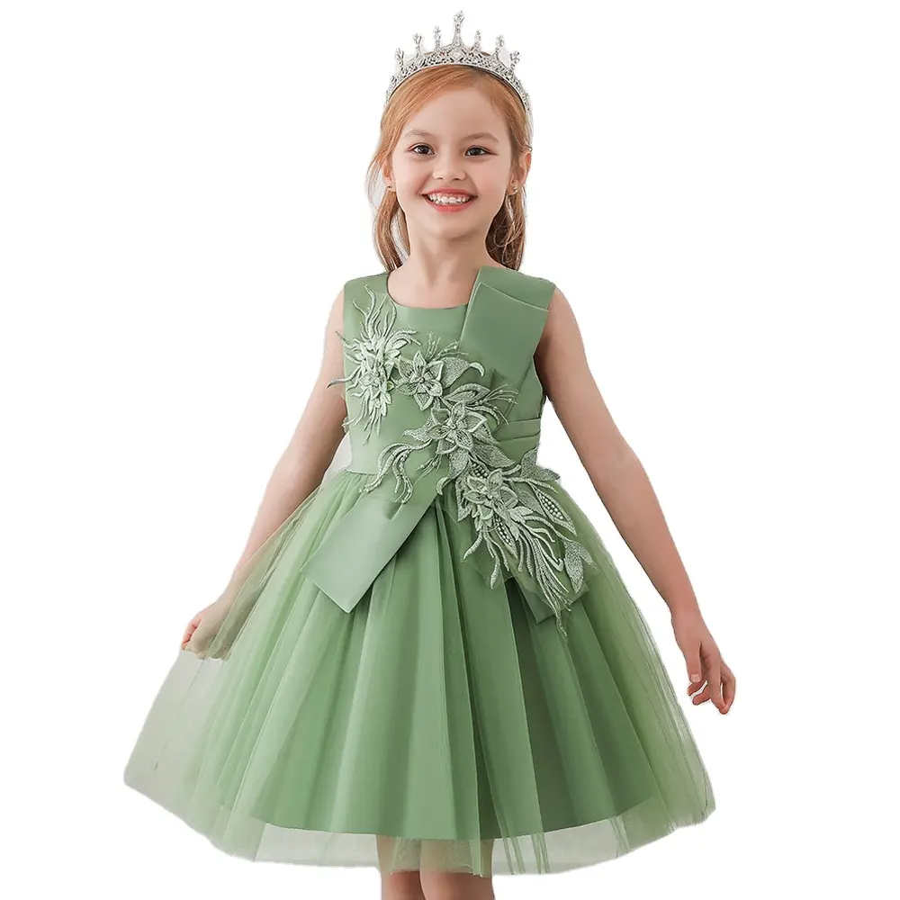 Vestito da bambina nuovo fiore per bambini abito da principessa con decalino in garza per bambini