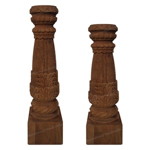 Juego de 2 candelabros de madera de mango tallados a mano para velas de Pilar Ideal para sala de estar cocina iglesia y uso decorativo - Product Image 1