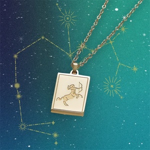 Collar con Colgante Rectangular Personalizado de Moda, Acero Inoxidable, Chapado en Oro de 18K, con Signo Zodiacal - Product Image 4